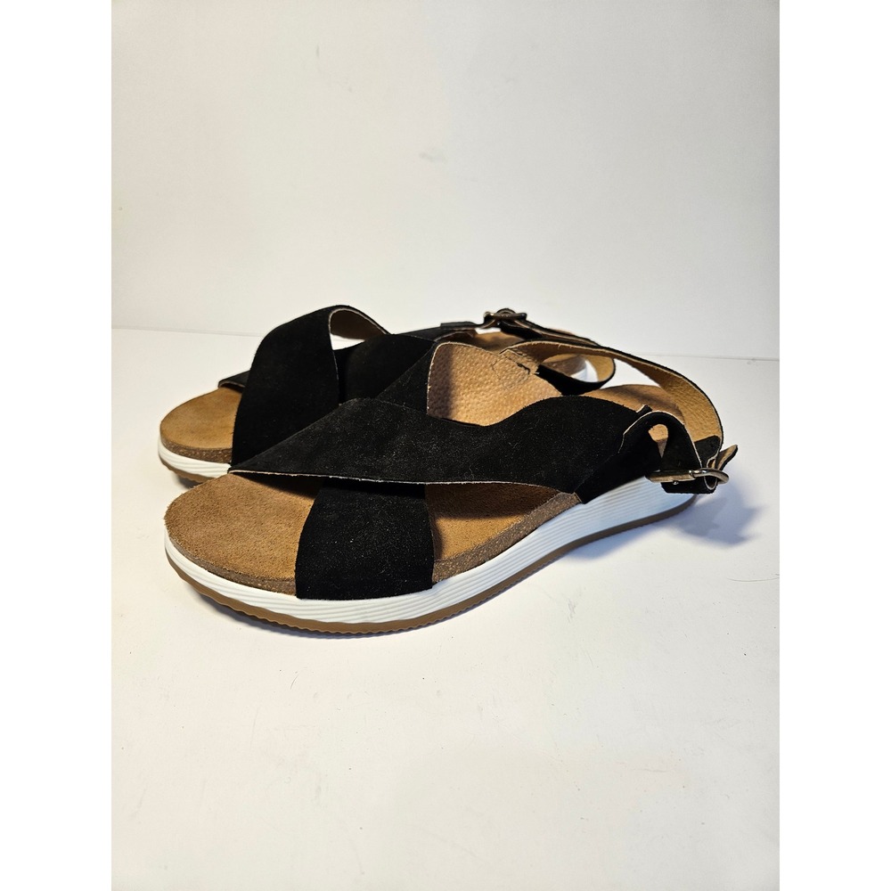 Plakton Bios Panarea Black Suede Cross Strap Platform Sandals Made Spain Size 39